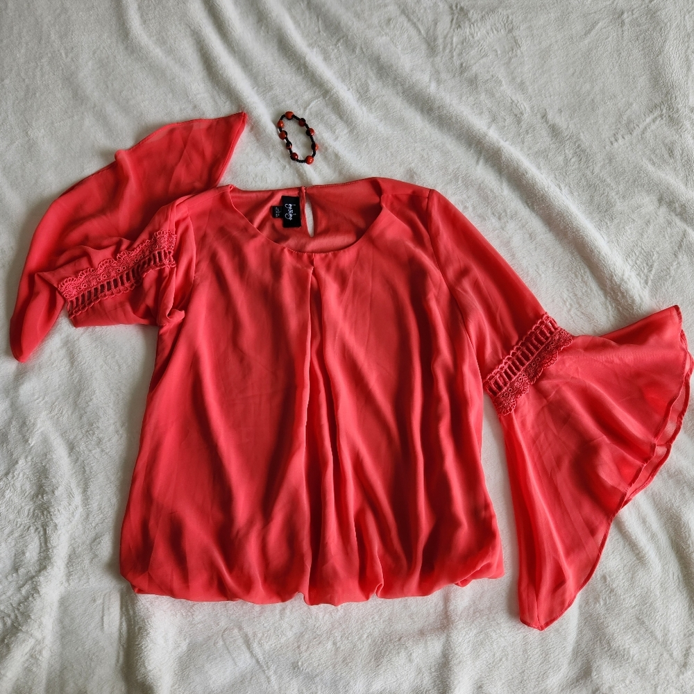 By & by Coral color blouse.in good condition,  size L .does not stretch .